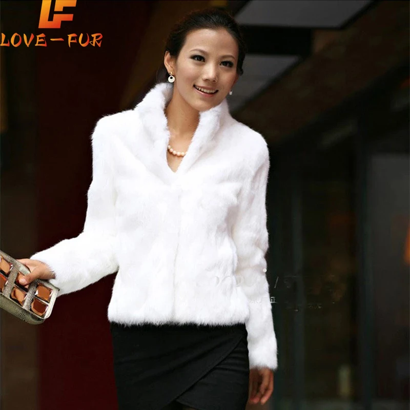 New Genuine Rabbit Fur Coat Women Full Pelt Real Rabbit Fur Jacket Winter Overcoat Big Size Mandarin Collar