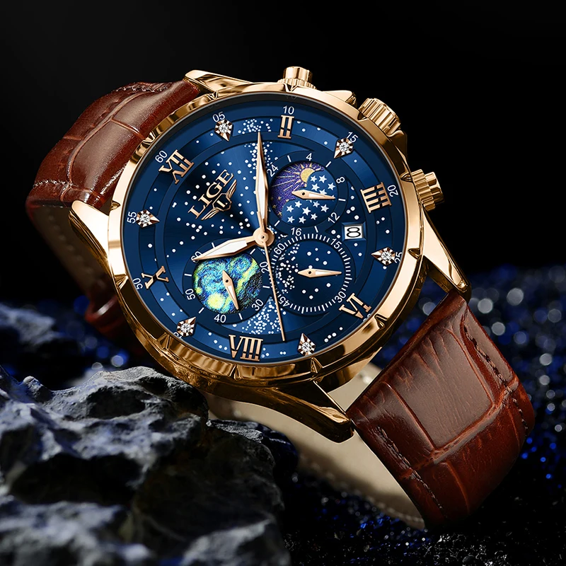 LIGE Quartz Watch For Men Top Brand Luxury Fashion Leather Watch Men Casual Sport Waterproof Chronograph Relogios Masculino+BOX