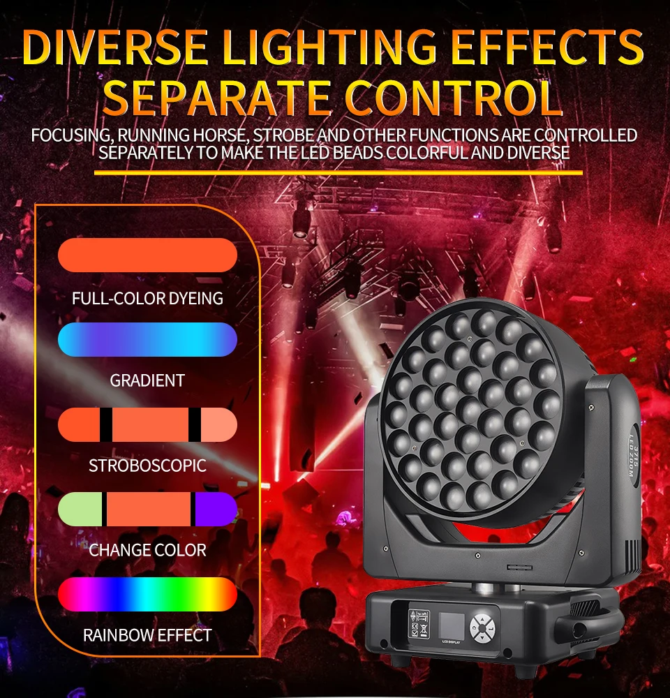 Professional RGBW 37x15W Moving Head Wash Light 4in1 Rainbow Effect DMX Bar Wash
