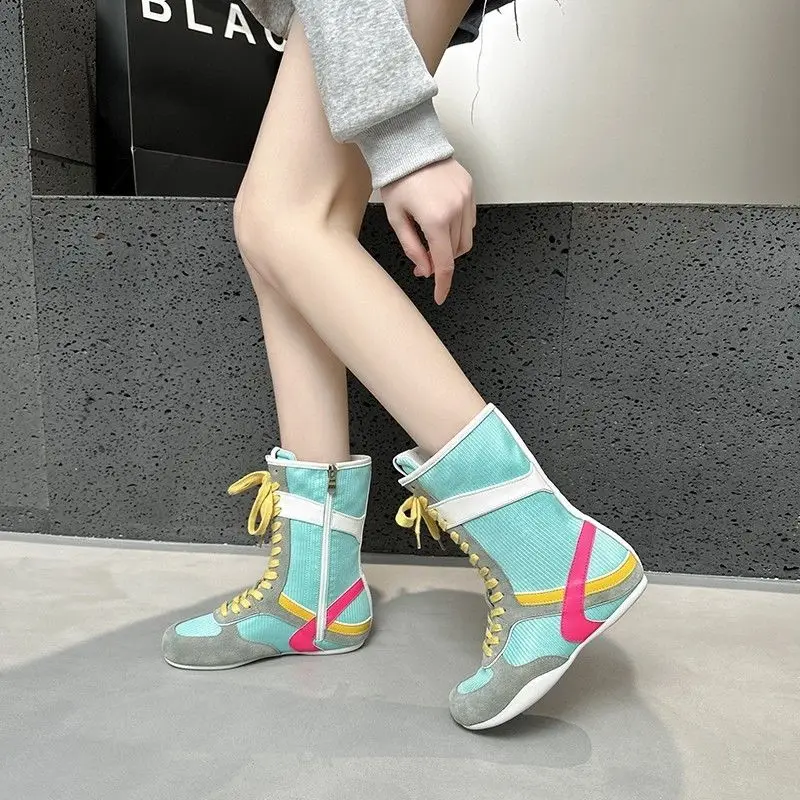 New Summer Luxury Designer Patchwork Round Toe Women's Sneakers Zip Mesh Insole Popular Western Casual Shoes