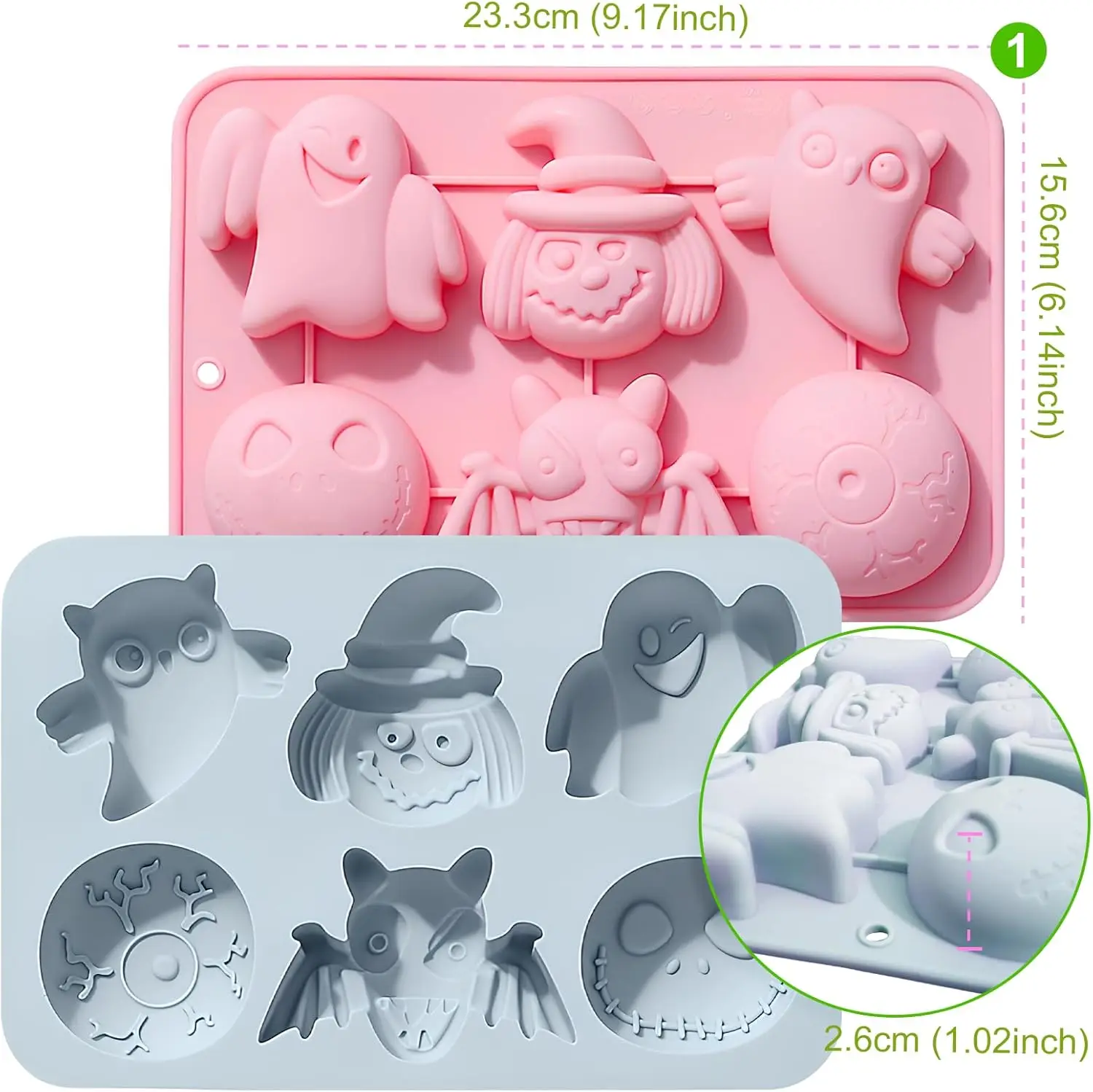 Stampo In Silicone Per Halloween - 18,9x12,7 Cm, Per Cioccolato, Caramelle, Sapone E Ghiaccio - FDA, Adatto A Forno E Freezer