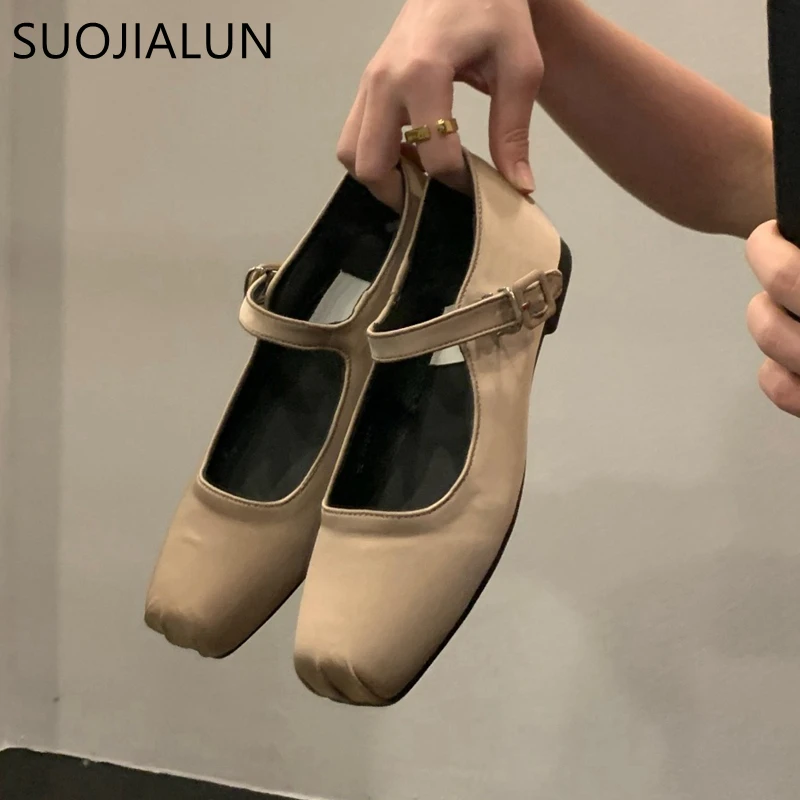 Spring New Women Flat Shoes Fashion Silk Square Toe Shallow Ladies Ballet Shoes Soft Casual Flat Mary Jane