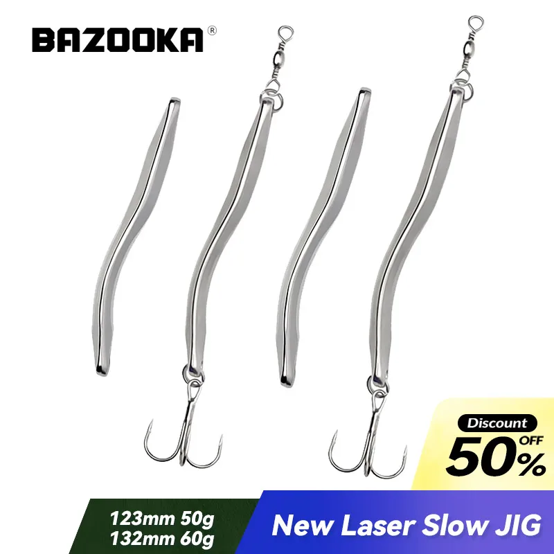 

Bazooka Slow Metal Lead Jig Mackerel Artificial Hard Fish Fishing Lure Sinking Far Casting Jigging Spoon Spinner Bait For Winter