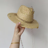 DIY New Straw Hat Punk Style Pearl Chain DIY Jazz Hat Sun Hat New Korean Letter Hat Beach Hat Men's and Women's Punk Hat Sun 4