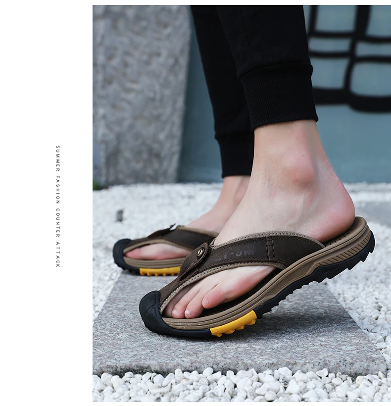Summer Sandals Genuine Leather Flip Flops Men Classic Roman Sandals Comfortable Slipper Outdoor Casual Non-slip Beach Male Shoes