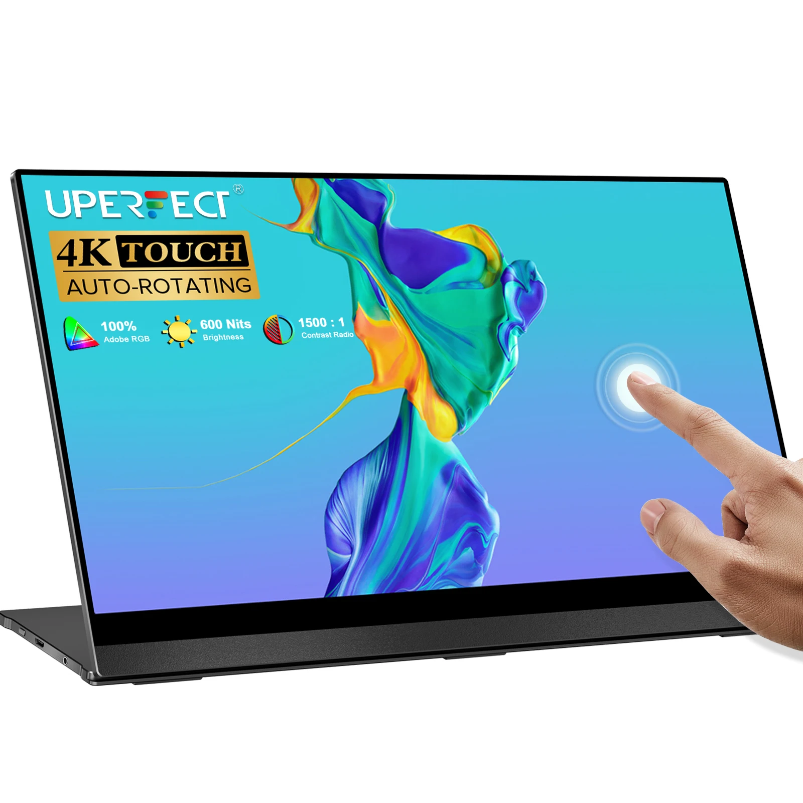 

Портативный монитор UPERFECT Unify S 4K 15,6-дюймовый сенсорный экран Датчик силы тяжести Автоматический поворот 600 нит USB C HDMI UHD IPS-дисплей для ноутбука Mac PC Switch PS4 Xbox