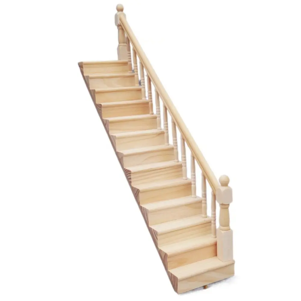 Miniature Dollhouse Wooden Stairway with Handrail – DIY Pretend Play Furniture
