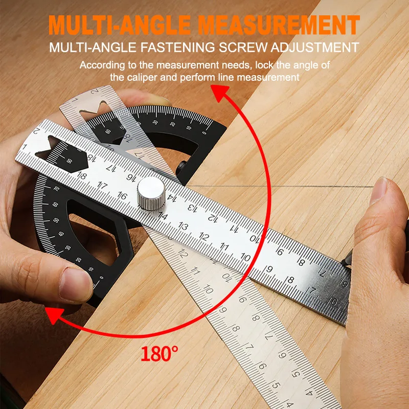 CRTOL Woodworking Edge Ruler Protractor Angle Gauge Measure Carpenter Tool
