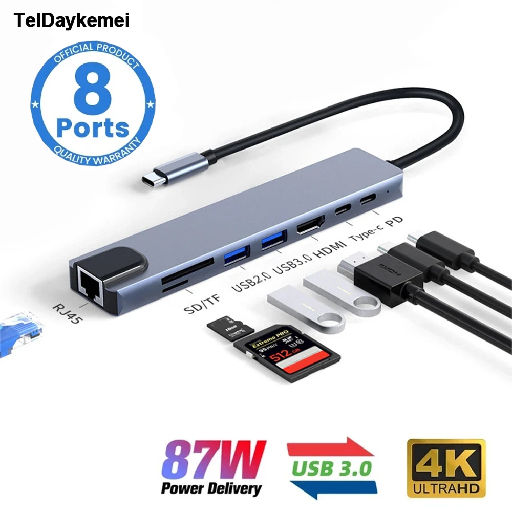 Hub USB C adattatore per docking station ultiporta USBC 6in1 con 4K