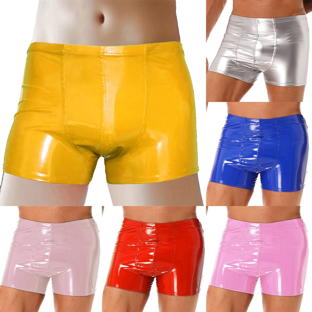 

2023 Fashion Men Boxers Hombre Faux Leather Shorts Boxer Brief Wetlook Latex Underpants Silky Boxers Trunks Underwear