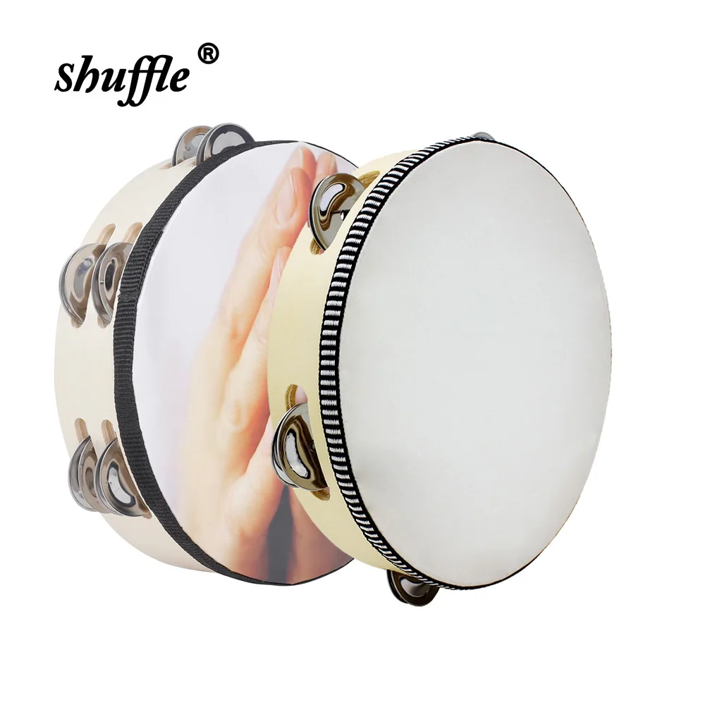 New 8 Inch Tambourine Percussion Drum Hand Held Bell Wood Percussion Tambour Musical Instruments Panderos for Children