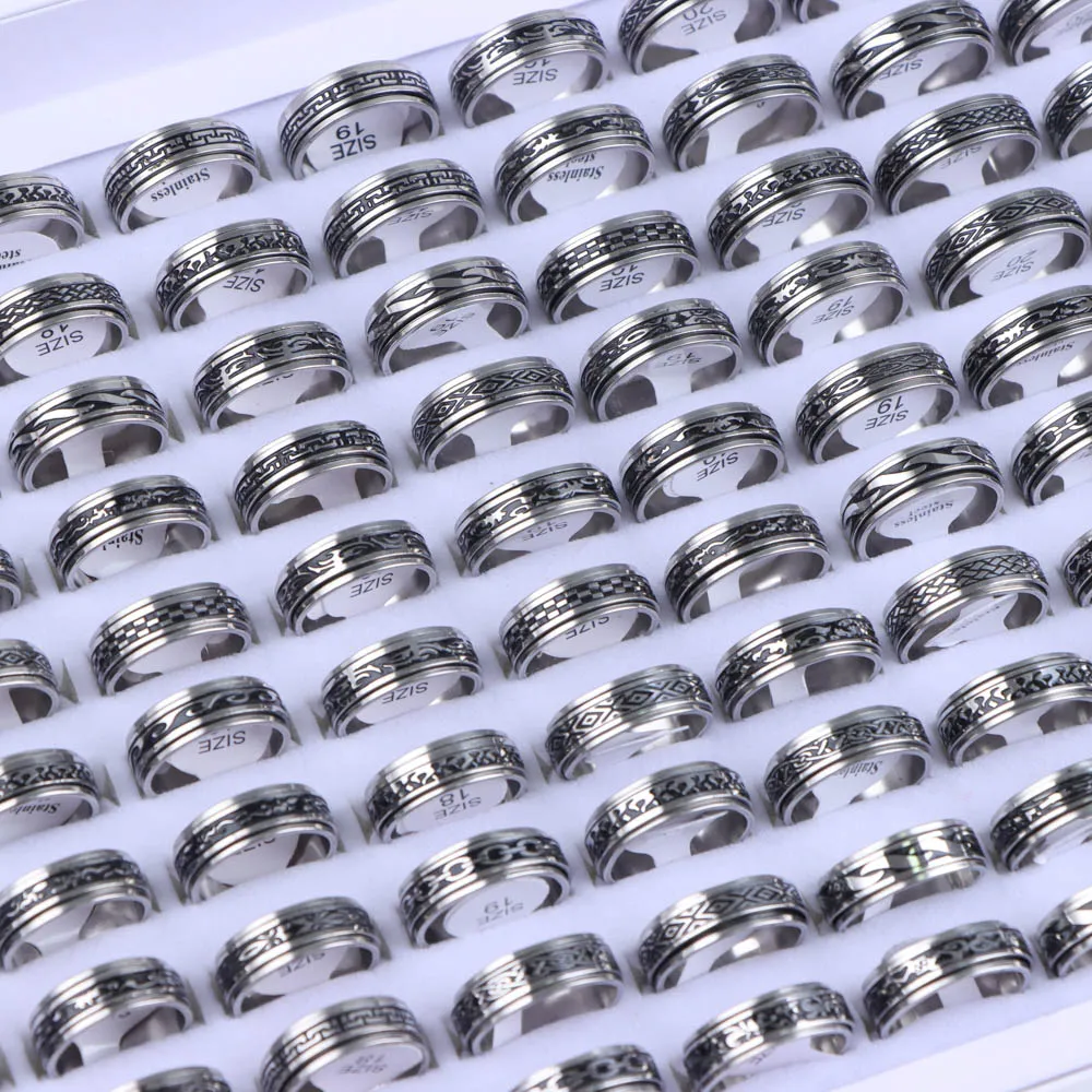 Stainless steel rings for men women 10Pcs/Lot fashion drip oil rotate freely spinning anti stress jewelry gifts