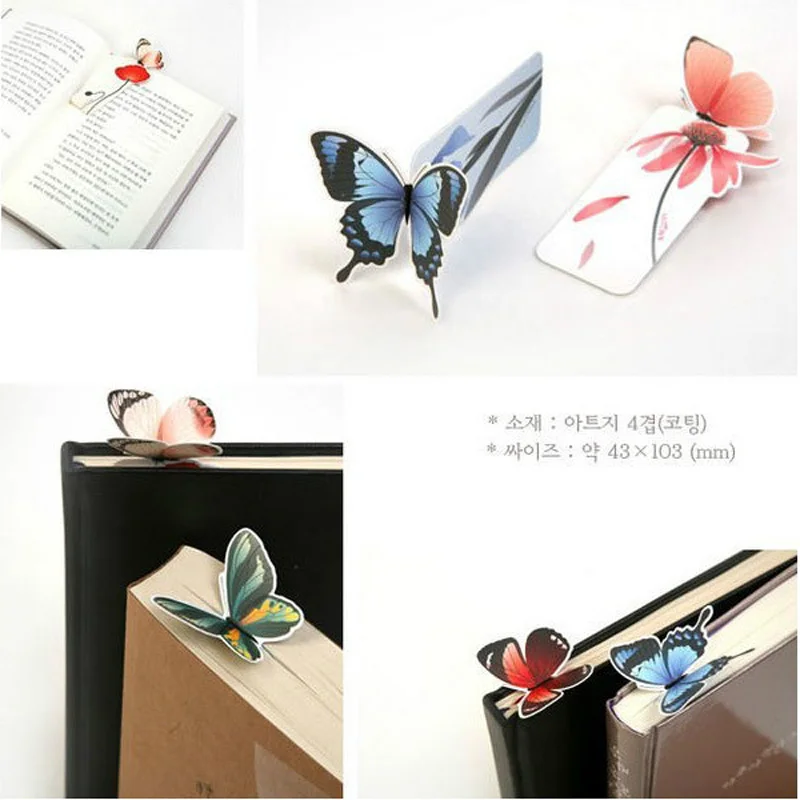 1 Set Bookmark Butterfly Style Teacher's Gift Book Marker Stationery Gift Realistic Cute Kawaii Cartoon 3d Bookmark bookmarks stationery supplies