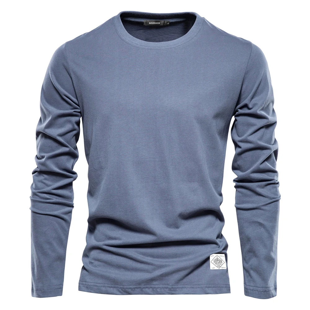 Men‘s T-shirts 100% Cotton Long Sleeve Casual Tops Solid Color High Quality Backing T-Shirt Spring Autumn Classic Men Clothing 3