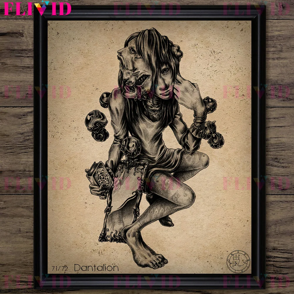 Vintage Gothic Wall Art Canvas: Demons in the Book of Shadows - Pagan Demon Art Poster Print Decor