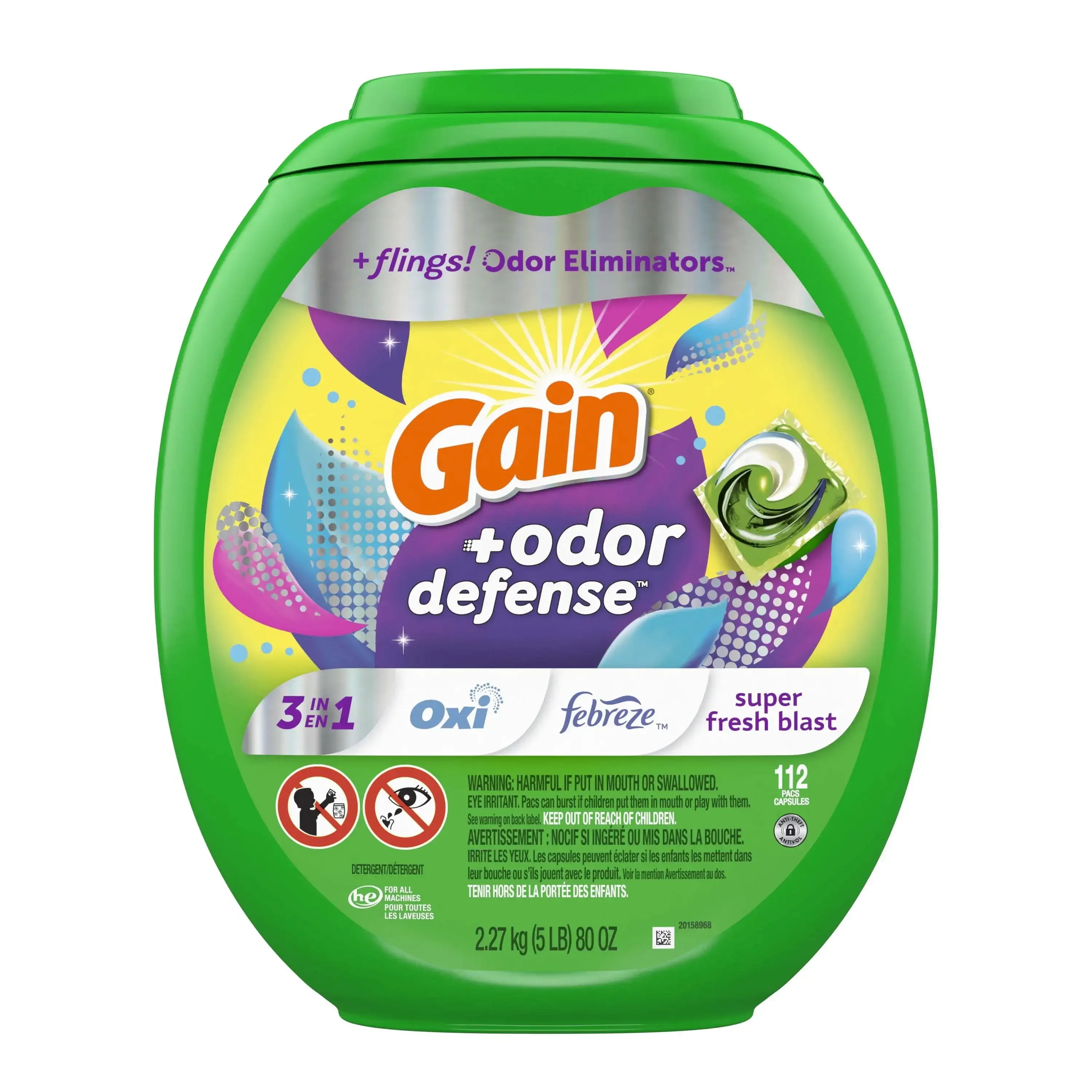 Flings Odor Defense Laundry Detergent Pacs Super Fresh Blast Scent 112 Count Suitable for All Kinds of Washing Machines Smell