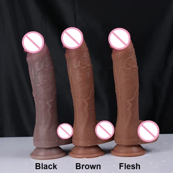 Realistic Dildo Strong Black Big Penis Soft Silicone Thrusting Strapon Female Masturbator Anal Vagina Orgasm Adult Sex Toys Shop 6