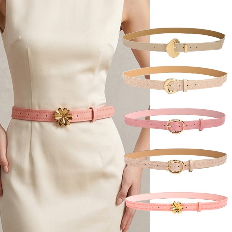Stylish and Versatile Belts Unique and Versatile Leather Belts Pink-Toned Simple and Versatile Waist Cinch for Women's Dresses