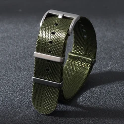Black Ribbed Nylon Watch Band - Premium Military Sport Strap - 22mm (Army Green)