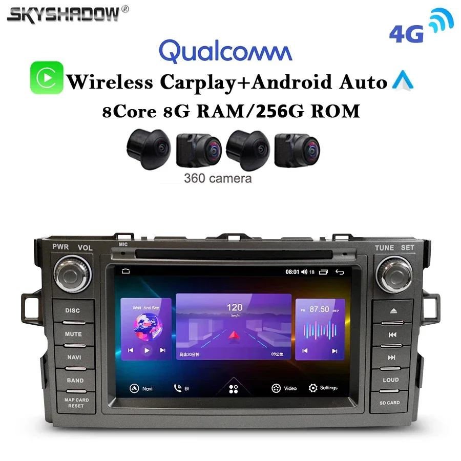 IPS 12G+256G 4G LTE Carplay Auto Android 13.0 Car DVD Player GPS WIFI BT RDS Radio For Toyota Auris E150 Corolla Levin 2006-2012