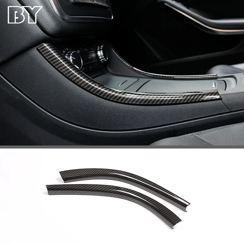 

For Mercedes Benz A/GLA/CLA Class 200 220 260 W176 A180 2 Pcs Carbon Fiber ABS Center Console Decoration Strips Trim