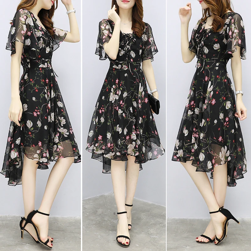 Women floral Chiffon Flower Dress 2026 trends new in Ladies Elegant V Neck short Sleeve korean style Summer Dress Female Clothes 3