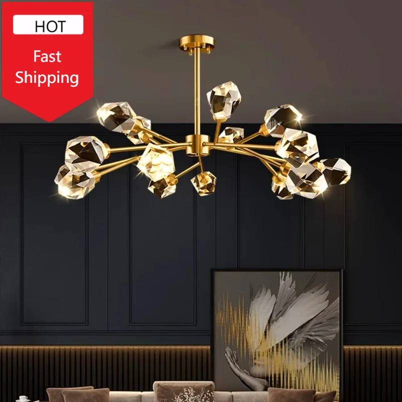 

Crystal Led Ceiling Chandeliers for Bedroom Living Room Kitchen Decoration Pendant Light Glass Remote Control Dimmable Hanging