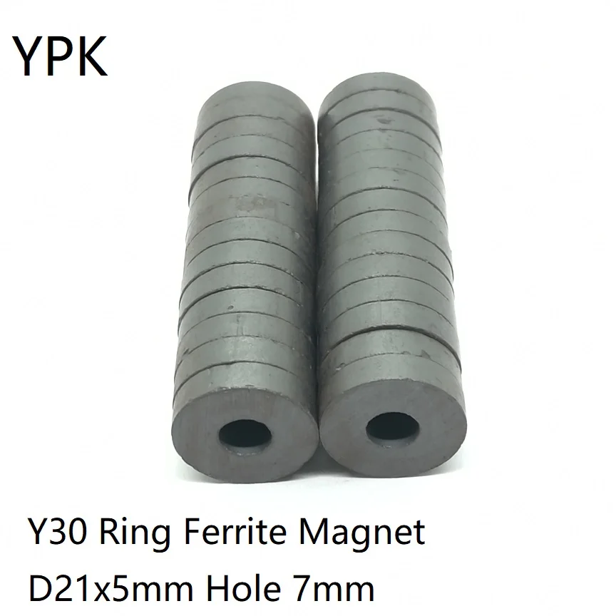 10 20 50 개/몫 링 페라이트 자석 21*5 구멍 7 Y30 강한 자석 21x5 블랙 라운드 스피커 자석 21x5-7