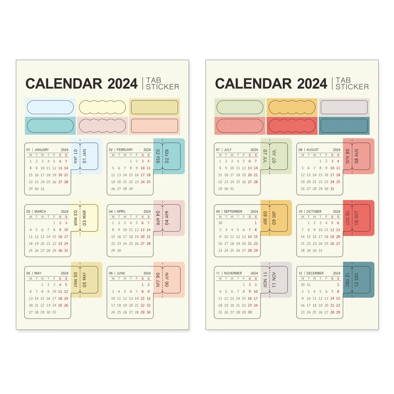 MyPretties 2023 2024 달력 탭 스티커 플래너, 월별 일정 마크, 의제 문구 스티커, N.1387, N.1451, 세트당 2 매