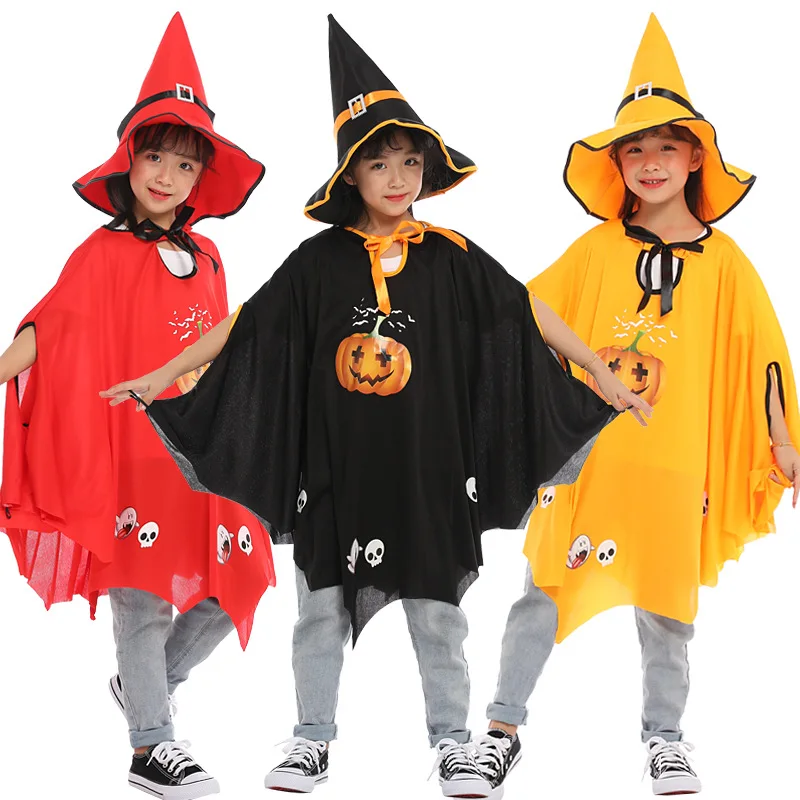 

Halloween Pumpkin Cosplay Cloak Cone Hat Child Cute Anime Accessories Witch Mage Costume Show Masquerade Props New