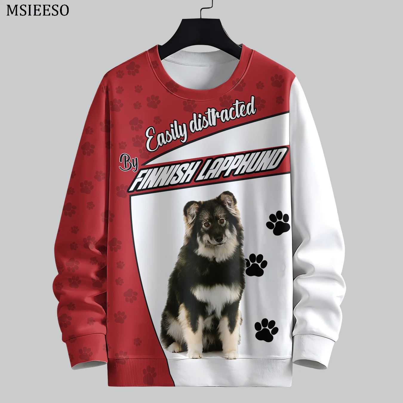 

MSIEESO Men Sweatshirt Finnish Lapphund Pattern Printed Round Neck Sportshirt Men Women Long Sleeve Casual Male Streetwear Tops