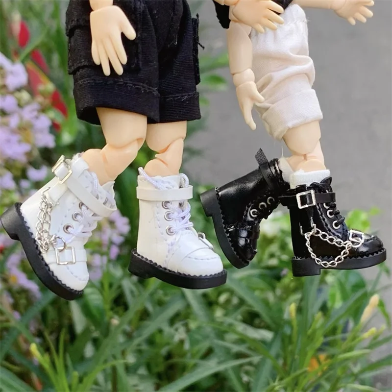 Ob11 Shoes Cool Boots Motorcycle Boots With Double Chain For Gsc, P9 Body, 1/12Bjd, Ymy, Molly, High Shoes Obitsu11 Doll 2