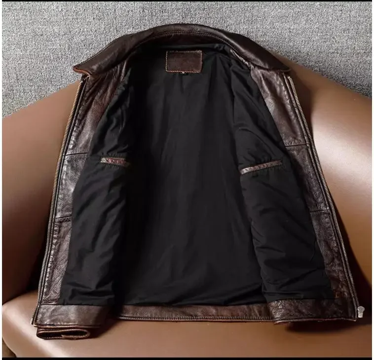 Description Picture 4 of item.Brand New Classic M65 Man cowhide Jacket,genuine Leather hunting coat.Vintage leather clothes.plus size,quality