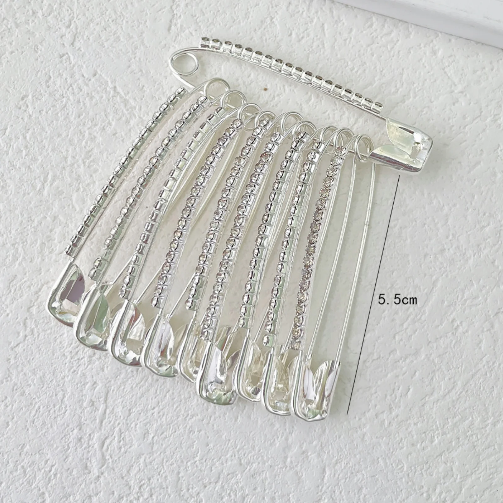 10PCS Sparkly Safety Pin Brooch,Gold Silver Rhinestone Brooches, Stylish Tassel Decor Accessories, Elegant Party Clothing Pins