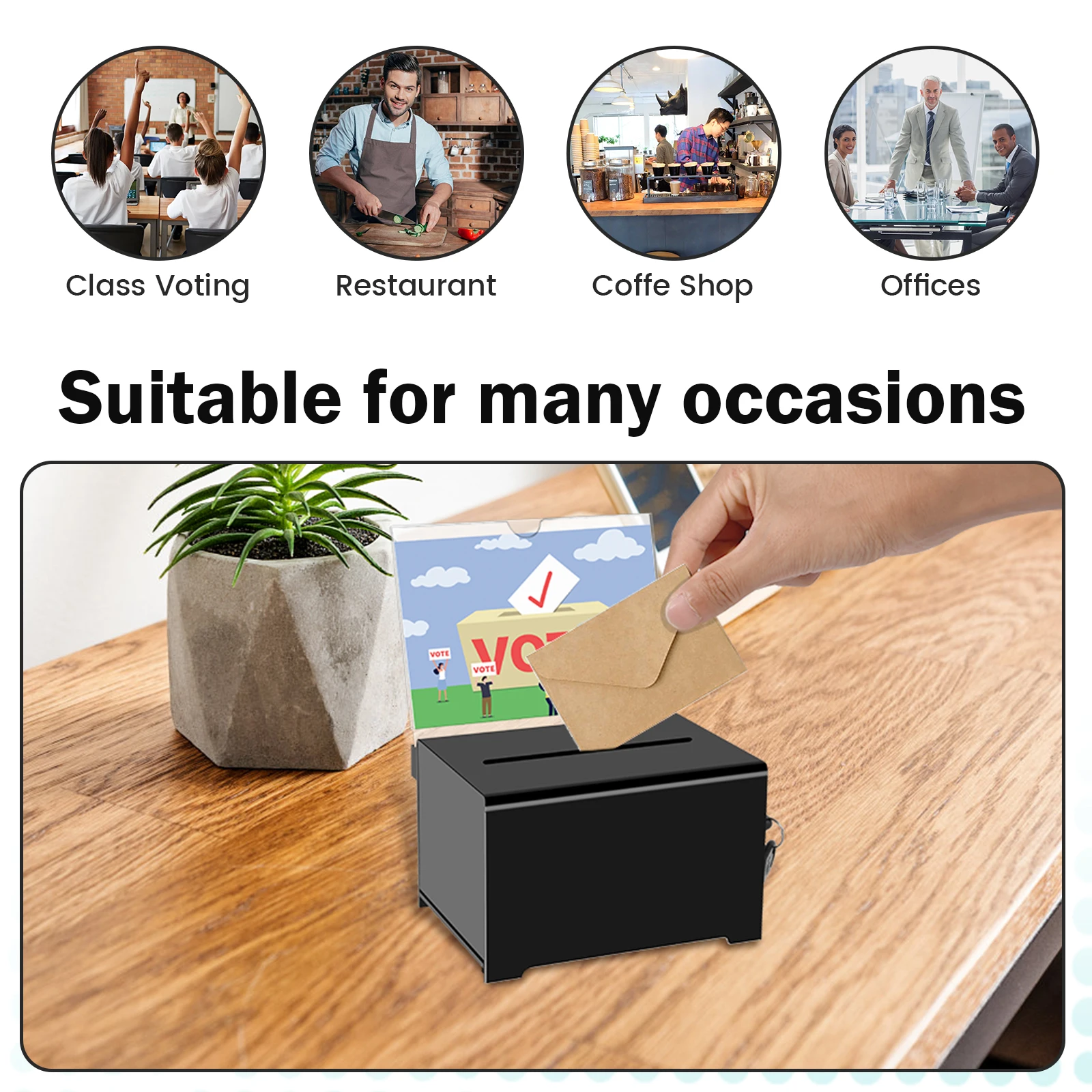 Acrylic Donation Box Portable Ballot Box With Key Suggestion Box For envelopes coins Fundraising Multipurpose Raffle Box 6