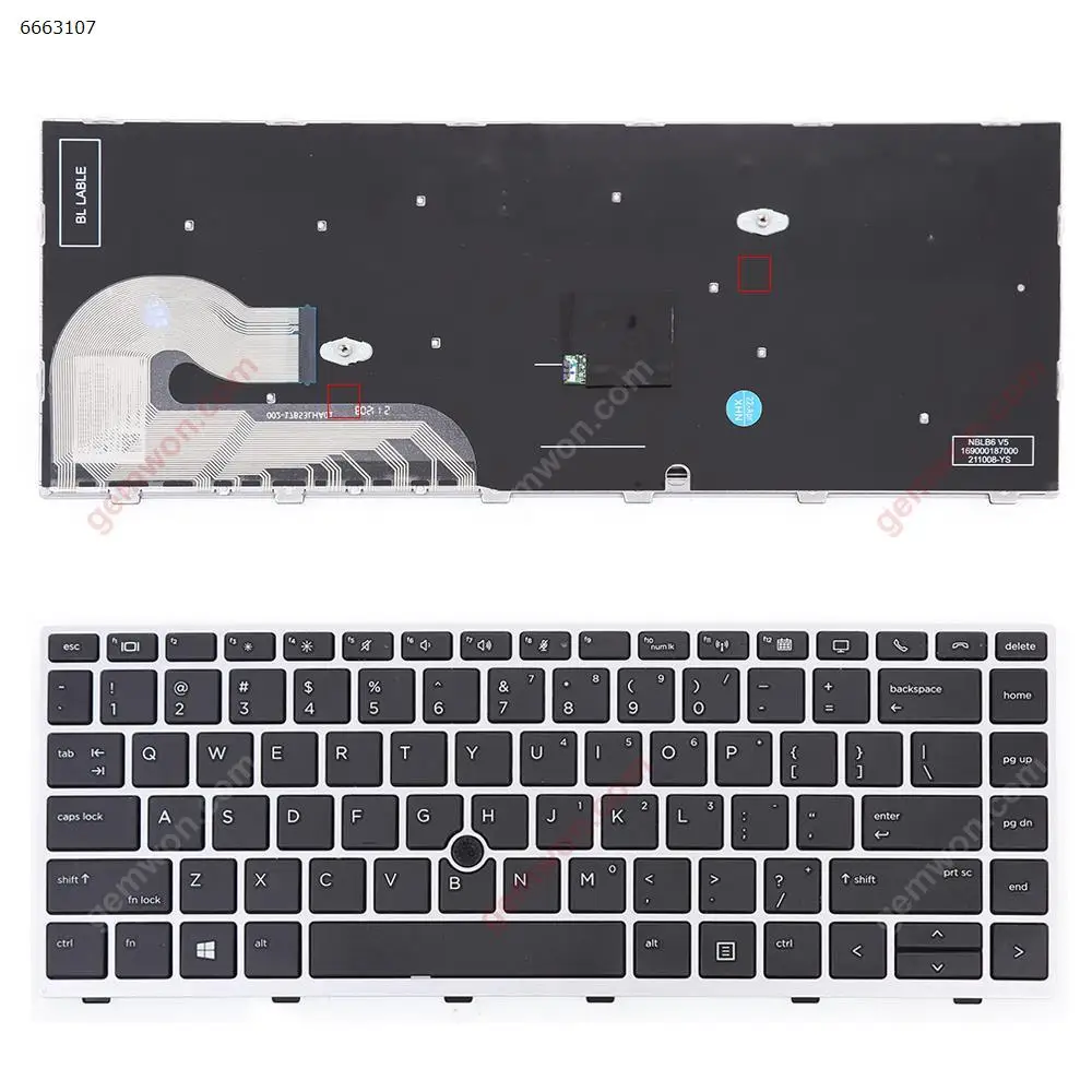 Tastiera Per Laptop Usa Per Hp Elitebook 840 G5 846 G5 840 G6 Cornice Argento Nera Con Stick A Punta