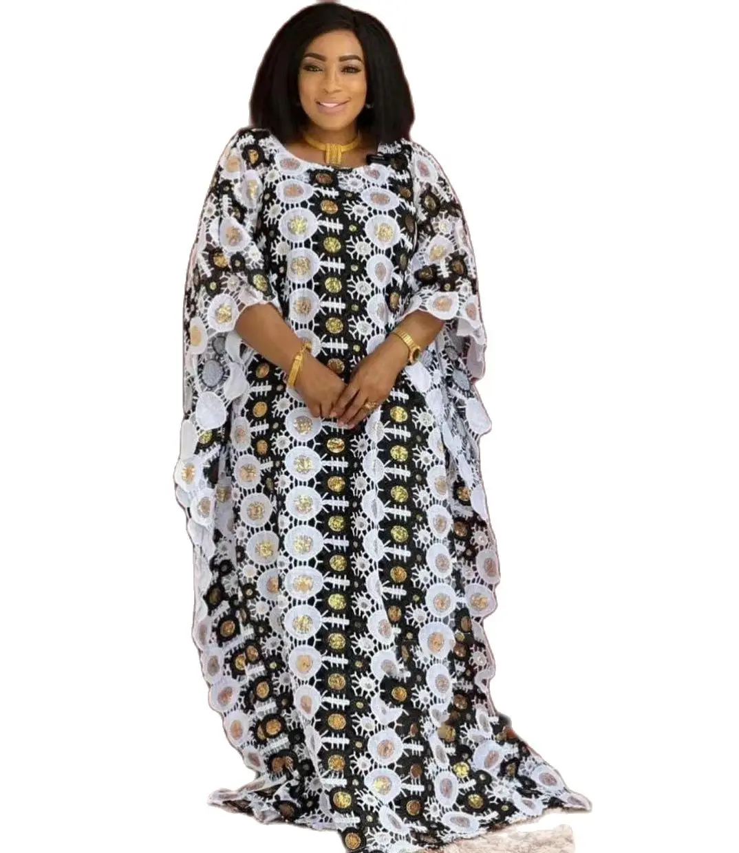 

MAMADA L7614 African Women Clothing Dashiki Abaya Stylish Loose Long Evening Maxi Dresses + Inside Free Size Cord Lace Heavy
