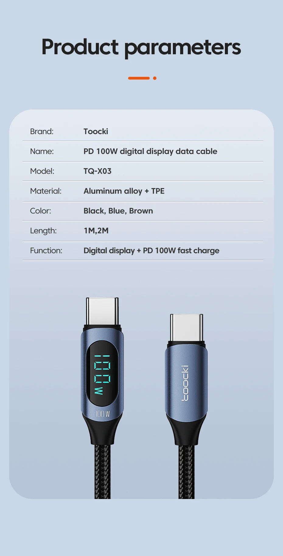 Toocki 100W Type C To Type C Cable Super Fast Charging Cable With Digital Display Type C USB Data Cable For Xiaomi Iphone16 poco