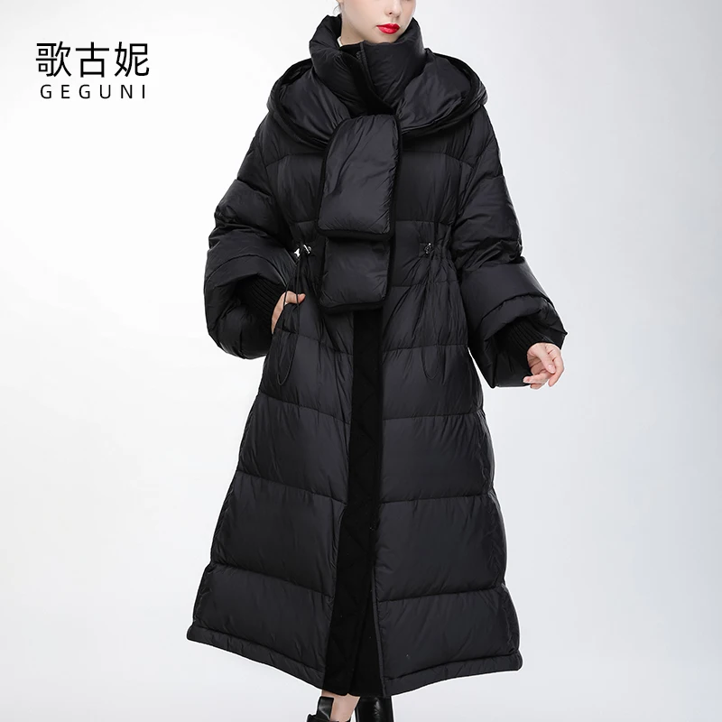 Women's Winter Ultra-Long over-the-Knee Cold Super Thick White Goose down down Jacket for Women