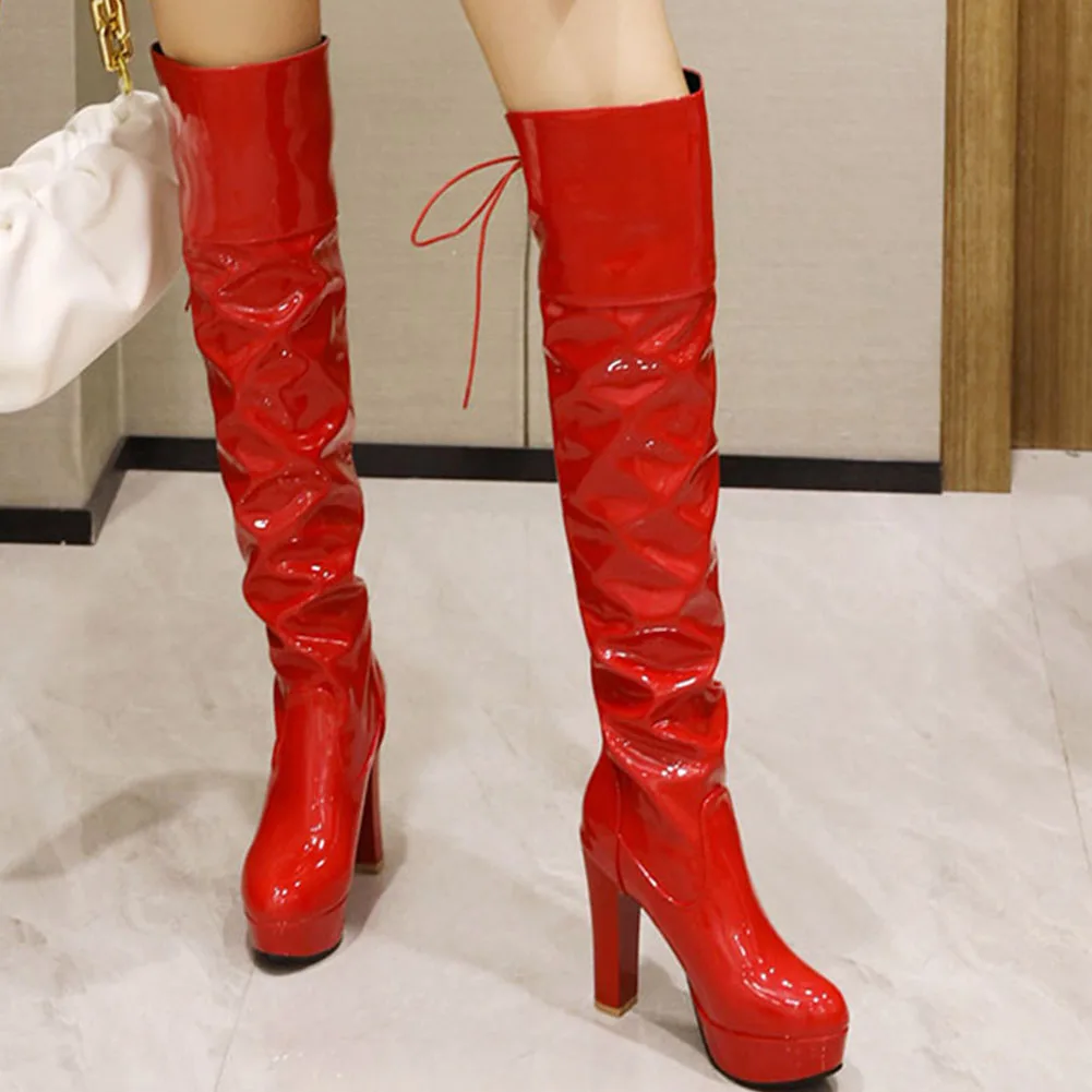 New Winter Ladies over-knee High Boots Platform Square High Heels Sexy Round Toe Boots Woman Fashion Solid Elegant Shoes Female