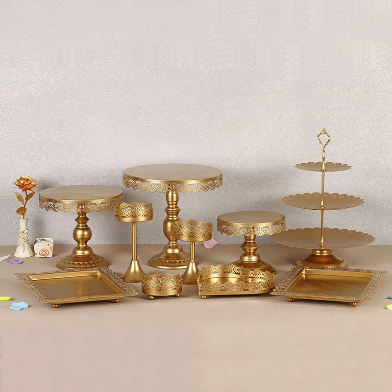 10 Piece Gold Cake Stand Set Round Metal Crystal Cupcake Dessert Display Pedestal Wedding Party Table Decoration |