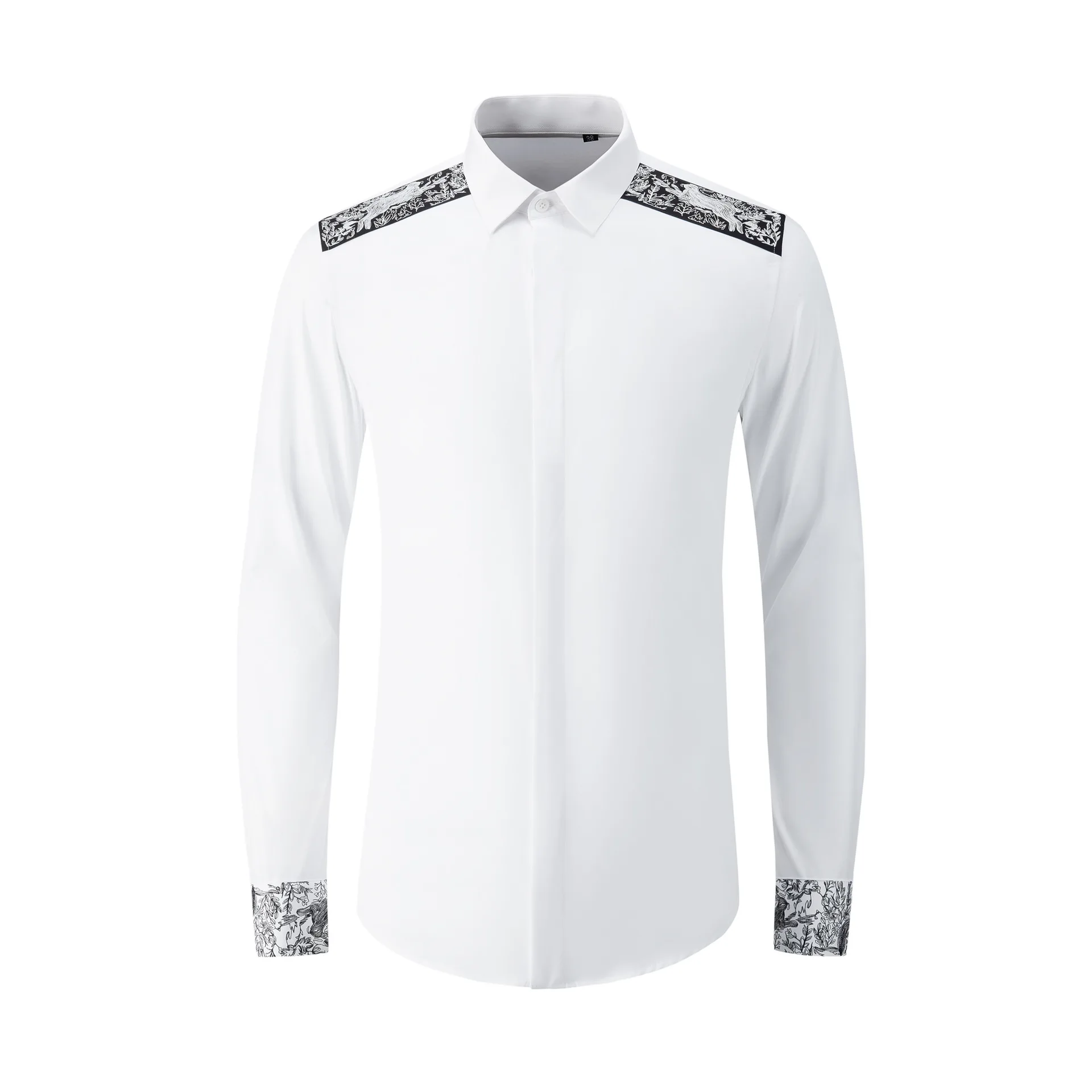 

High Quality Luxury Jewelry Cotton Office Men'S Business Shirt Long-Sleeved Formal Dress Ready Embroidery Men'S Shirt