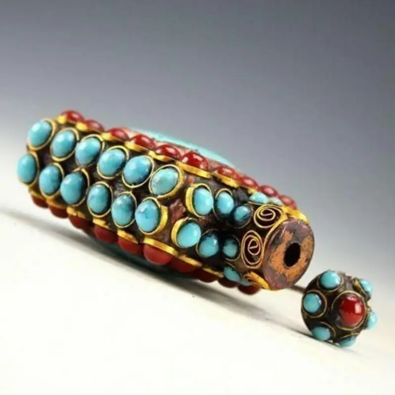 Chinese Old Tibet Silver Cloisonne beads beautiful turquoise snuff bottle 2