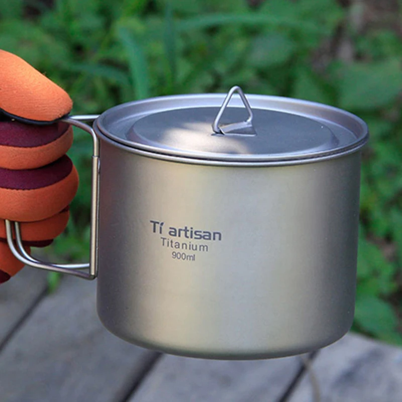 Lixada Pot de camping portable en titane Avec poignée pliante 300 ml, 350 ml, 420 ml, 550 ml