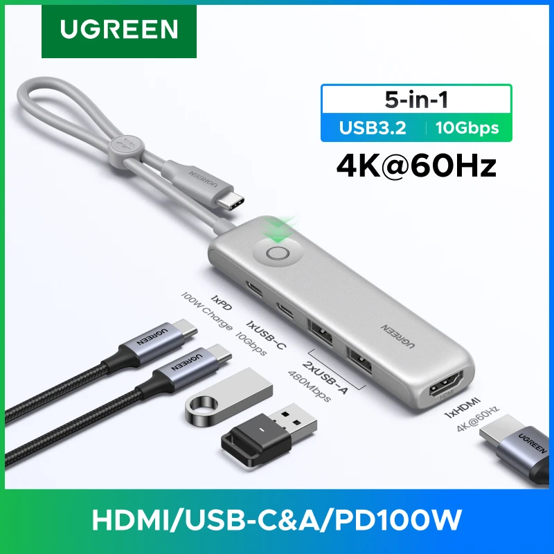 UGREEN 5-in-1 USB-C HUB USB3.2 Gen2 10Gbps Datenübertragung Typ-C zu 4K60Hz HDMI USB2.0 Anschlüsse PD100W für Laptop MacBook HP Dell - AliExpress 7