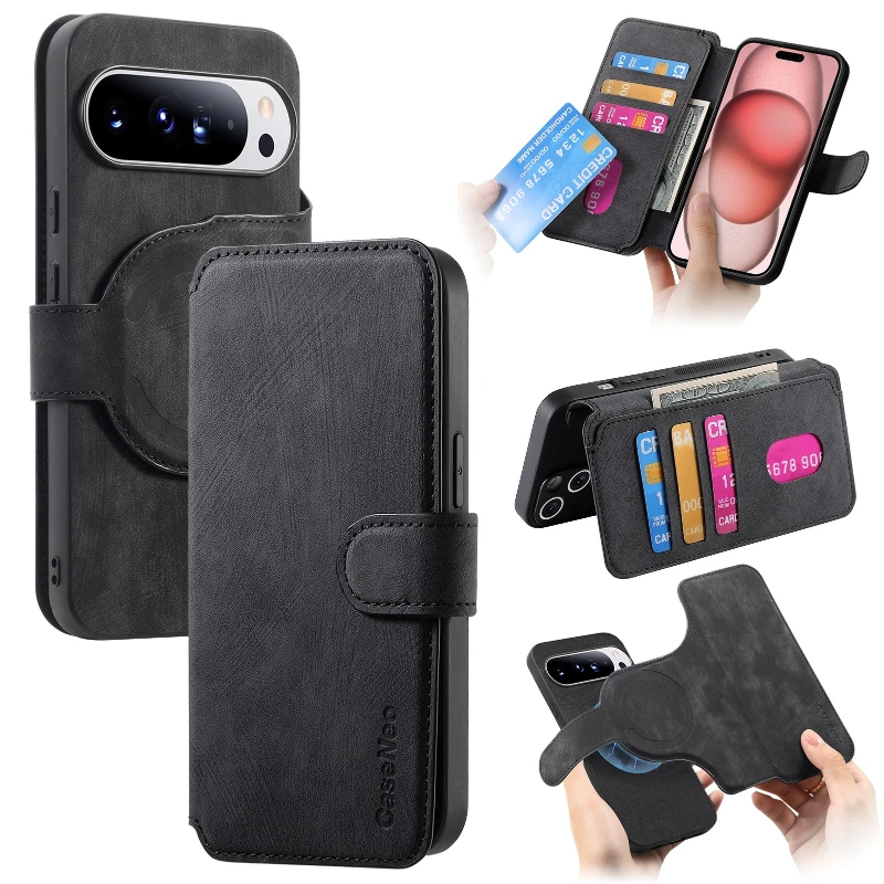 Magnetic Leather Wallet Case with Full Body Protection and Card Holder