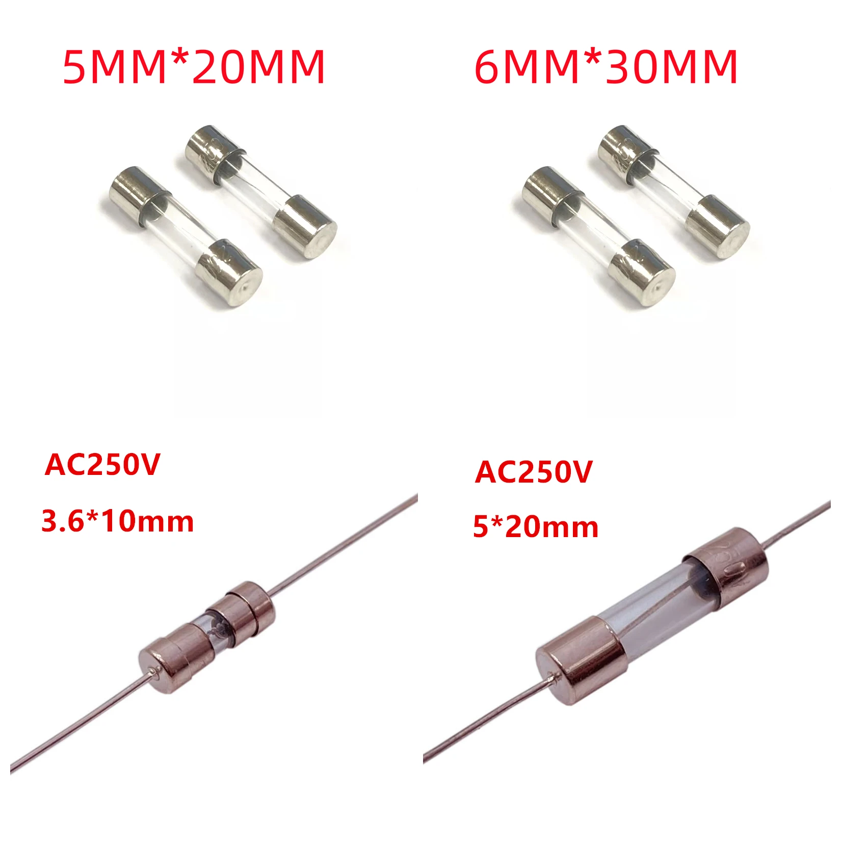 Fast Blow Glass Tube Fuses 3.6x10mm 5x20mm 6x30mm 250V 100mA 200mA 250mA 300mA 500mA 630mA 750mAxial Lead Ceramic Fuse 10pcs/lot glass tube fuse kit,glass tube fuses,ceramic fuse,glass fuses,tube fuses,fast acting fuse