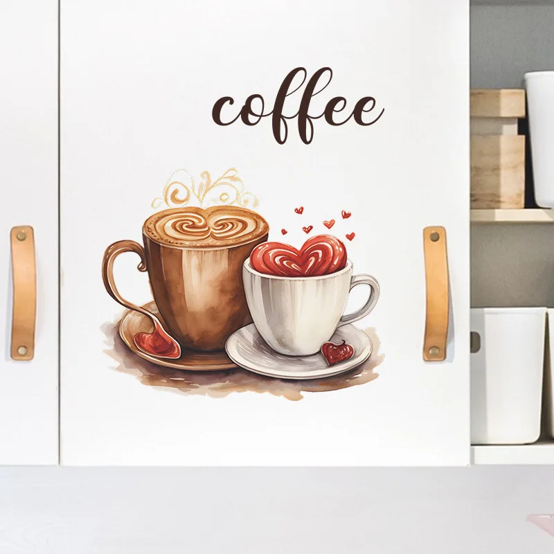 1PCS Personalized Creative Coffee Cup Wall Stickers Cafe Atmosphere Beautification Decorative Background Wall Stickers wall stickers
