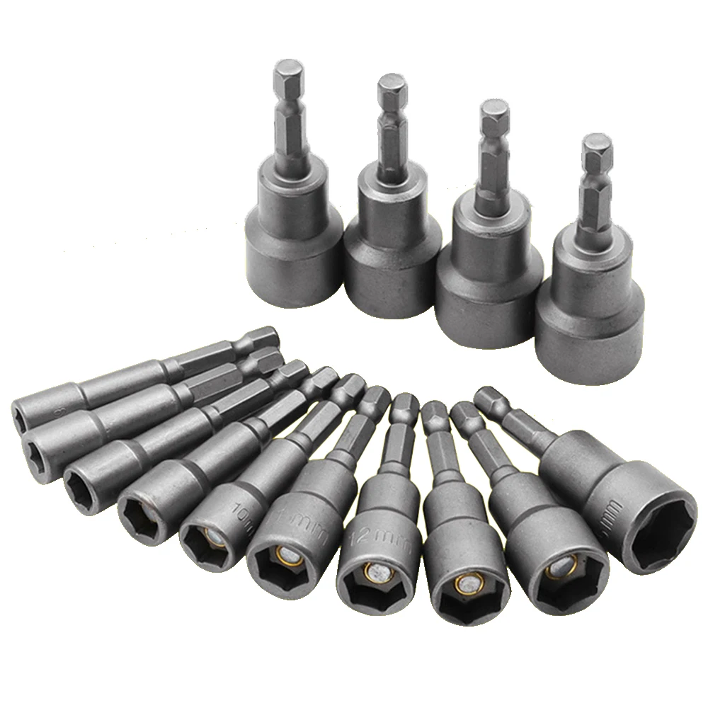 

14 Piece Hex Socket Screw Sleeve 6.35mm Deepen Inner Hexagonal Driver Adapter Screwdriver Bits Set 6-19mm Electric Drill Sleeve