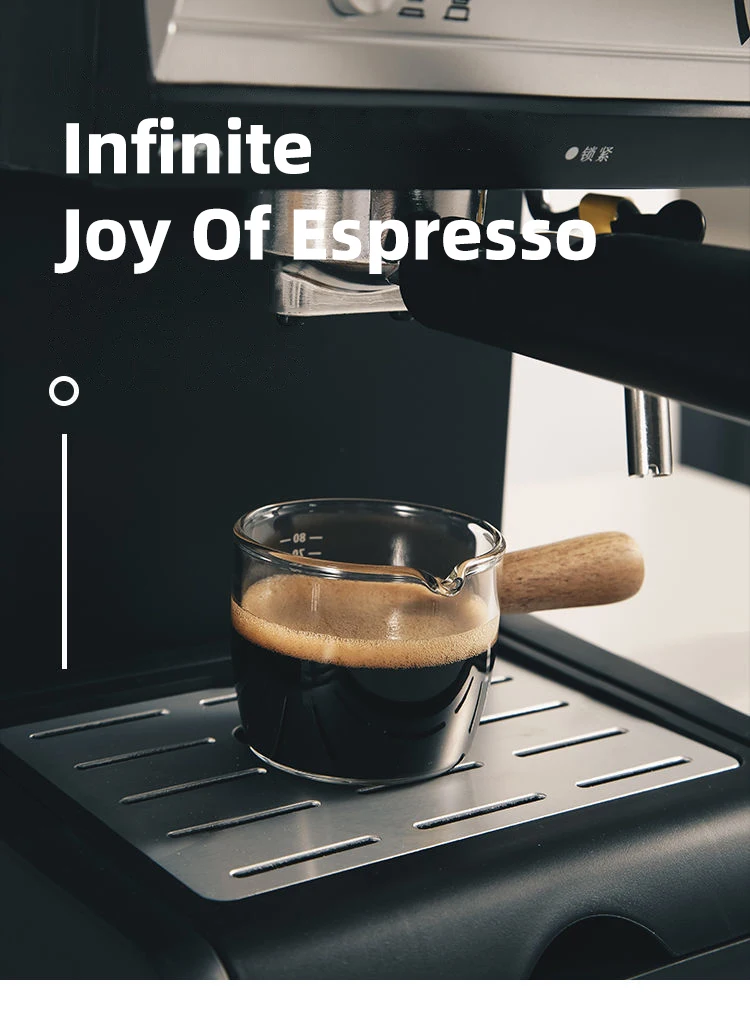 Espresso Messbecher Glas Milch krug Einzel Doppel mund Holzgriff Maß becher Barista Zubehör Home Kitchen Tools 100ml – Detail 3